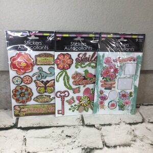 Spring Flowers Scrapbooking Stickers Autocollants Floral Garden Lot Of 3 Packs